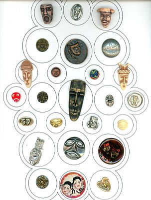 A CARD OF DIVISION 1 & 3 ASSORTED MASK BUTTONS. 25 S/M/L 19th/20th century assorted material 