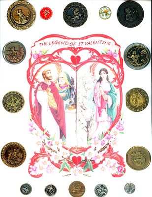 A CARD OF MOSTLY DIVISION ONE CUPID BUTTONS. 16 S/M/L mostly 19th century assorted material 