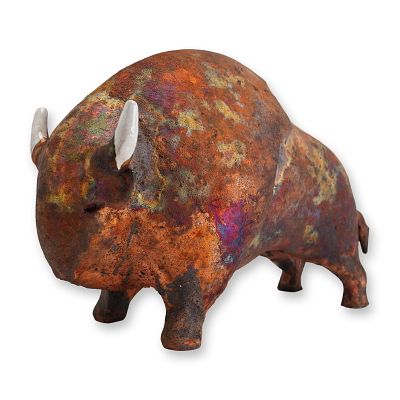 ARPA Ceramica Spain Ceramic Sculpture, Bison. A stylized ceramic sculpture of an American bison 