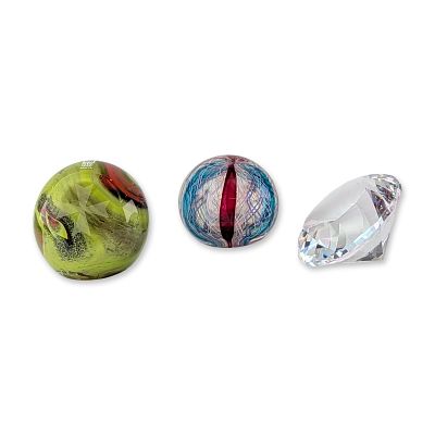 3pc Mdina Glass and Other Art Glass Paperweights. A trio of decorative glass objects, including 