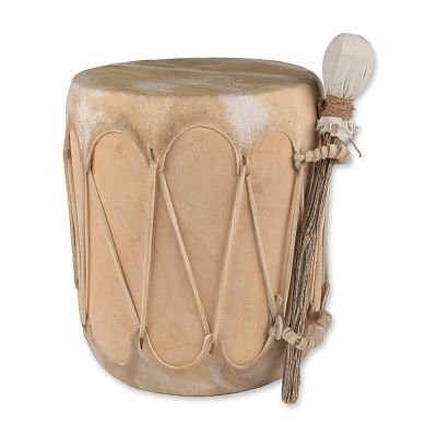 Native American Taos Pueblo Style Rawhide Drum and Beater. Double-headed hand drum featuring a 
