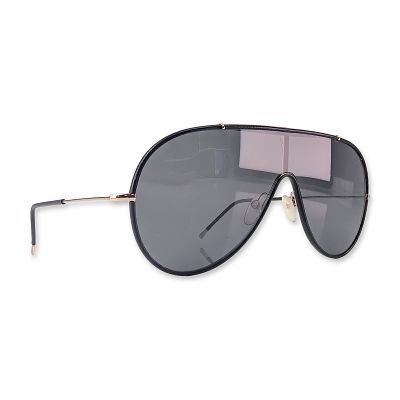 Tom Ford Black Leather and Goldtone Metal Mack Sunglasses. Tom Ford shield-style sunglasses 