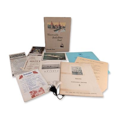 10pc Collection of 1930s Ward Line and French Line Ocean Liner Ephemera. Collection of vintage 