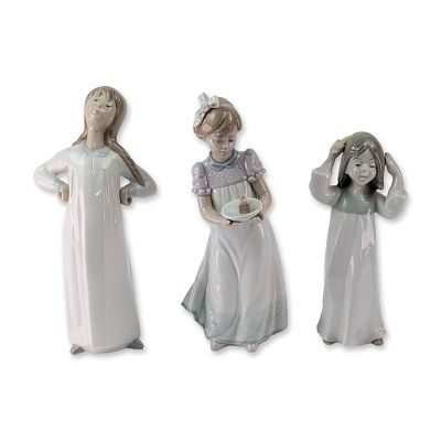 3pc Lladro and Graefenthal Porcelain Figurines, 01001462 and 01004872. Porcelain figurines 