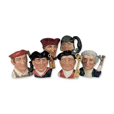 6pc Royal Doulton Character Jugs. The collection features four examples from the Character Jugs 