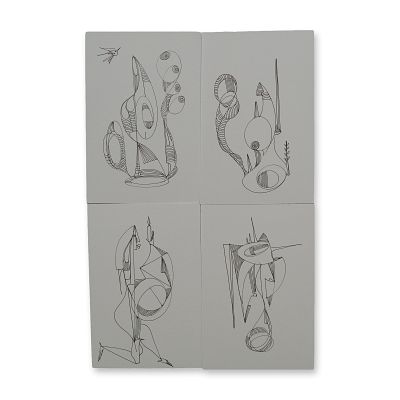 4pc Alfonso Rendon aka Masplata (Panamanian, 1957 - 2025), Pen Sketch on Board, Figuras. Small 