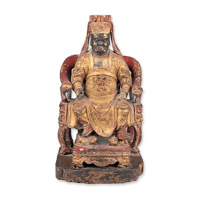 Thailand Hand Carved Gilded Wood Sculpture of Thai Buddha in Imperial Chair. The Buddha is 