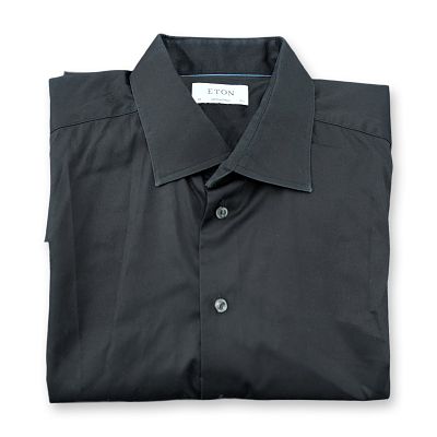 Eton Contemporary Fit Black Cotton Twill Dress Shirt. Eton of Sweden long-sleeve dress shirt in 