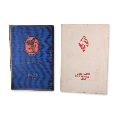 2pc RMS Aquitania 1928 Saloon Passenger List Booklets. Two Cunard Line Saloon Passenger List 