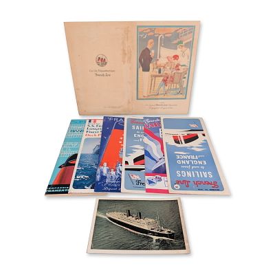8pc French Line SS France and SS Cuba Ephemera. A collection of mid-20th-century ocean liner 
