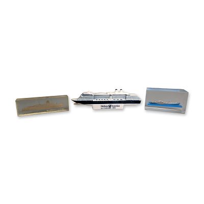 3pc Maritime Themed Commemorative Ship Models and Paperweights. A group of three maritime-themed 