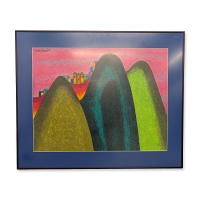 Roberto Mamani Mamani (Bolivian b. 1962) Oil Pastel on Paper, Andean Village, Signed. Roberto 