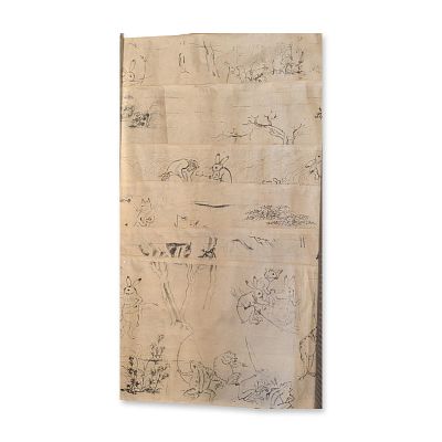 7pc Illustrations on Paper Choju-giga Style Scrolls of Frolicking Animals. A collection of seven 