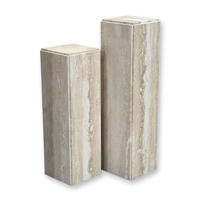 Pair of Postmodern Travertine Pedestals. Postmodern style featuring a rectangular form with a 