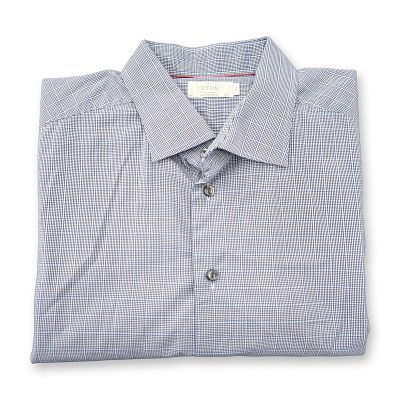 Eton Micro-Check Contemporary Fit Cotton Dress Shirt. Eton long-sleeve dress shirt in blue and 