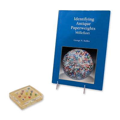 2pc Murano Venezia Millefiori Glass Paperweight and Reference Book. Murano Venezia glass 