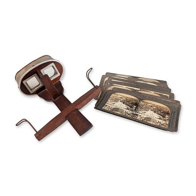 21pc H.C. White Co. Wooden Stereoscope and Stereoview Card Collection. H.C. White Co. handheld 