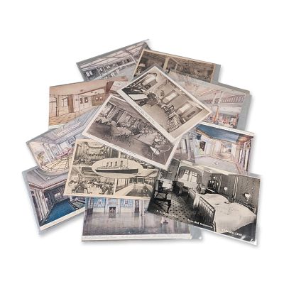 14pc RMS Aquitania Cunard Line Interior Postcards. Collection of fourteen vintage postcards 