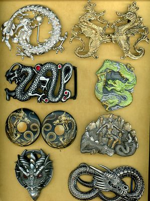 A CARD OF DIVISION ONE AND THREE BUCKLES. 8 19th/20th century 1 and 2 piece assorted material 