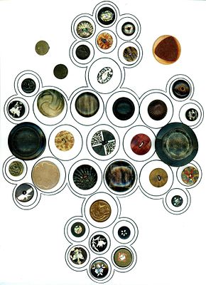 A CARD OF DIVISION ONE COMPOSITION BUTTONS. 38 S/M/L 19th century assorted inlay technique 