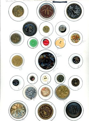 A CARD OF DIVISION ONE AND THREE INSECT BUTTONS. 25 S/M/L 19th/20th century assorted material 