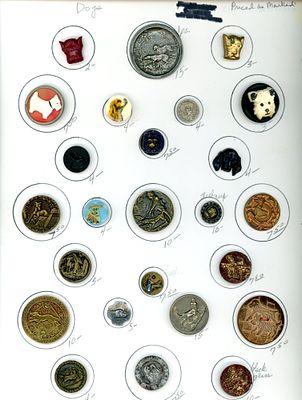 A CARD OF DIVISION 1 & 3 ASSORTED DOG BUTTONS. 25 S/M/L 19th-20th century assorted material 
