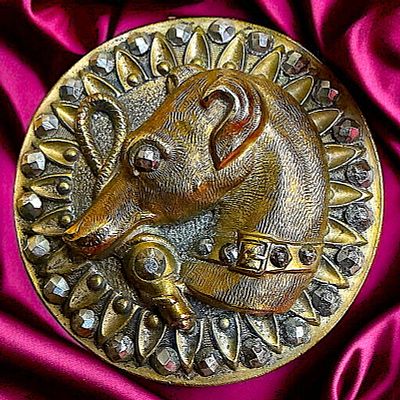 A DIVISION ONE BRASS PICTORIAL DOG BUTTON. 1 Large 19th century Whippet with cut steels. From 