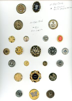 A CARD OF DIVISION THREE LIDZ BUTTONS. 23 S/M/L 19th C. assorted metal &amp; assorted mounted in 