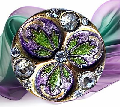 A DIVISION ONE ENAMEL AND JEWELED BUTTON. 1 Large 19th century Basse Taille Art Nouveau design 
