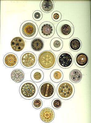 A CARD OF DIVISION ONE PIERCED METAL BUTTONS. 25 S/M/L 19th century examples including silver 