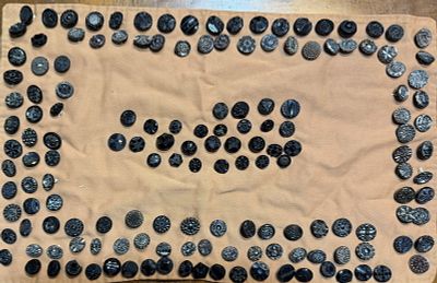 2 LARGE SELECTIONS OF DIVISION ONE BLACK GLASS BUTTONS. Over 275 Small 19th century black glass 