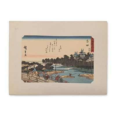 After Utagawa Hiroshige (Japanese 1797-1858) Yoshida from a Fifty-three Stations of the Tokaido. 