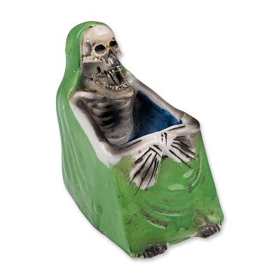 Japanese Ceramic Skeleton Bobble Jaw Ashtray. Vintage Japanese glazed ceramic figurine depicting 