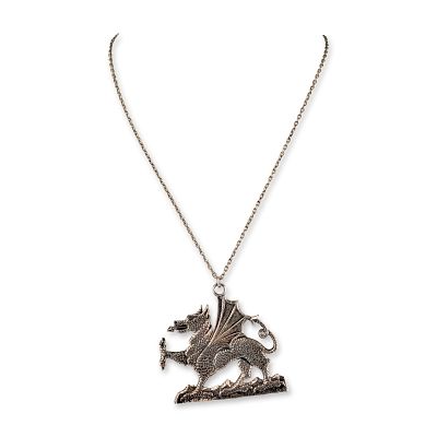 Sterling Silver Welsh Dragon Pendant Necklace. A sterling silver pendant necklace featuring a 