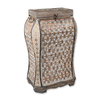 Wooven Storage Chest. Decorative waisted box in wood with a distressed faux-basketweave finish 