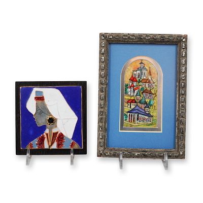 Two Modernist Folk Art Works. Two small-scale modernist works of art featuring regional folk 