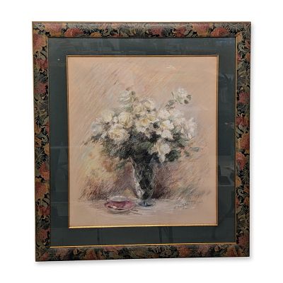 Kaethe Hoeltzell (American 1925-2013) Large Scale Pastel on Paper, Still Life With Roses, Signed. 
