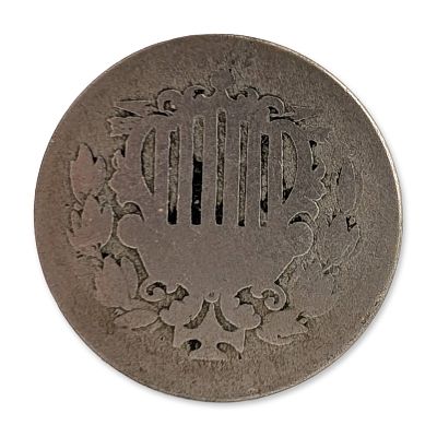1866 US Shield Nickel Five Cents Coin with Rays. 1866 United States Shield nickel, featuring the 