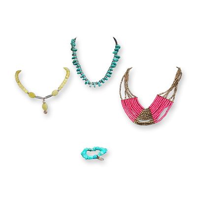 4pc Collection of Faux Turquoise and Beaded Costume Jewelry. Collection of costume jewelry 