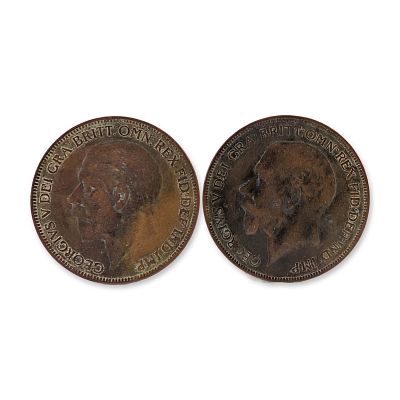 2pc 1926, 1927 Great Britain Bronze Large Penny. King George V bronze pennies, dated 1926 and 