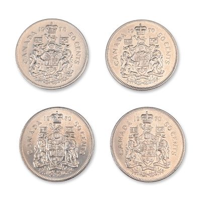 4pc 1970 & 1978 Canada 50 Cent Coins. Canada, 1970 and 1978. Group of 50-cent coins struck in 