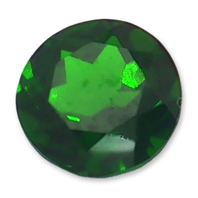 Round Cut Chrome Diopside Loose Gemstone. A single loose faceted Diopside gemstone, displaying a 