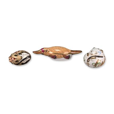 Royal Crown Derby Porcelain Australian Collection Platypus and Mammal Figurines. A trio of Royal 