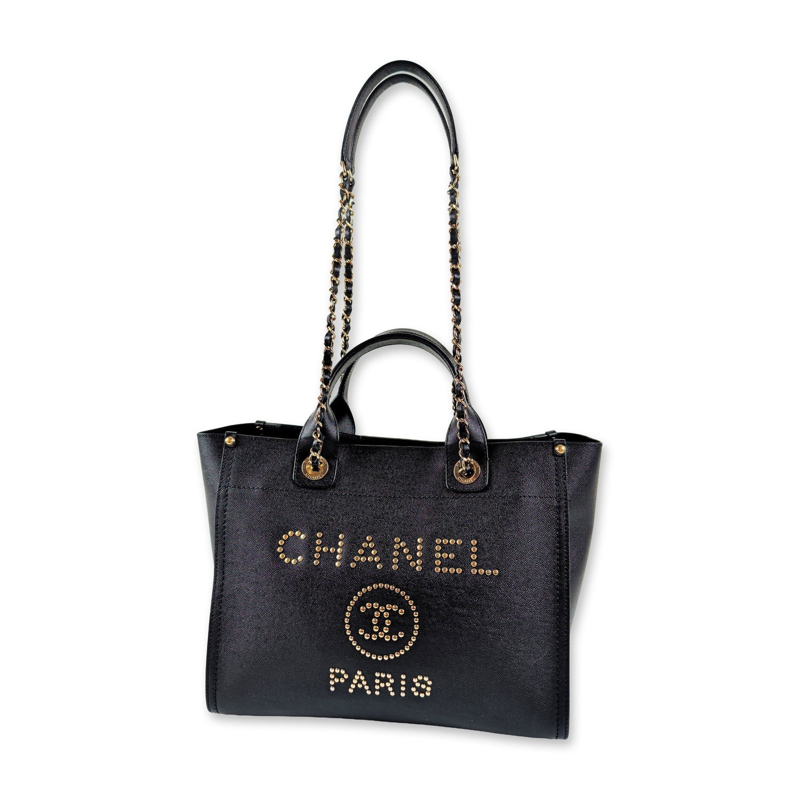 Chanel Studded Caviar Leather Deauville Tote