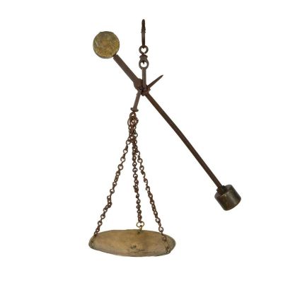 Antique Metal Alloy Hanging Scale. A large, heavy scale made from brass and other metals 