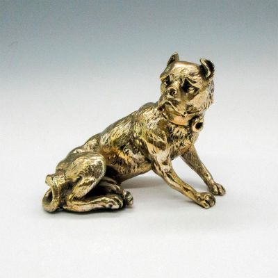 Metal Dog Sculpture. Brass colored metal on detailed sculpture of sitting dog. No backstamp. 