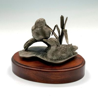 Lance Burgues 1976 Pewter Wood Ducks Statue. Manufactured by Lance Fine Pewter Metal and modeled 