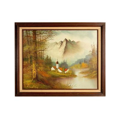 F. Swatsley, Oil Painting on Canvas, Signed. Housed in a wooden frame. Depicts a landscape 