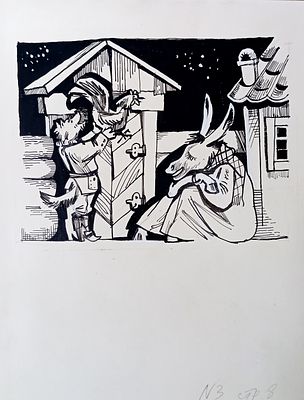 Ястребенецкий А.Г. Иллюстрация к сказкам Братьев Гримм. Бумага, тушь. Размер : 17,5 х 15 см. 