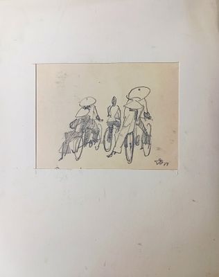 Ястребенецкий А.Г. Велосипедисты. Бумага, карандаш. 1979 г. Размер : 12,5 х 17,5 см.
Работа 